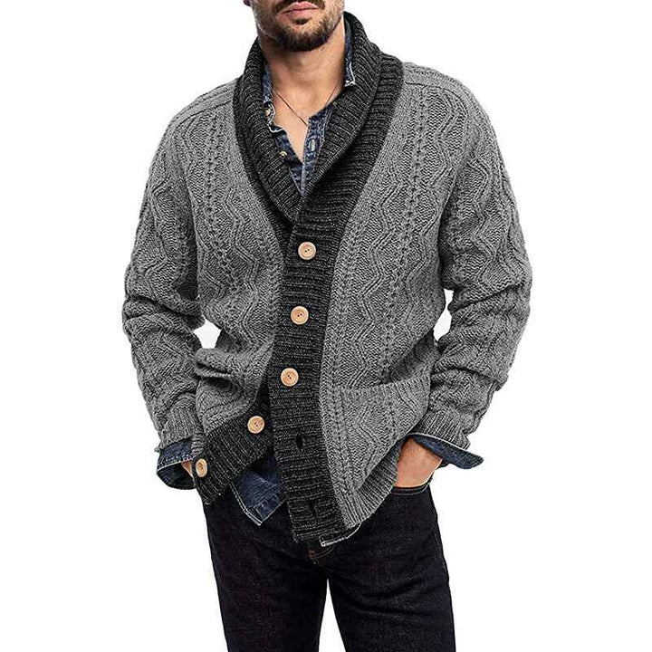 Dark-Gray-Mens-Cardigan-Sweater-Chunky-Open-Front-Shawl-Collar-Cable-Knitted-Button-Down-Slim-Fit-Coats-with-Pockets-G052