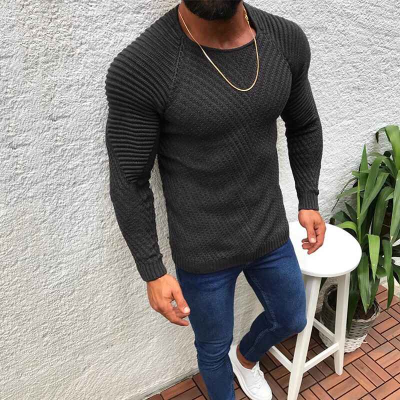 Dark-Gray-Mens-Round-Neck-Sweater-and-Pullovers-Casual-Slim-Fit-Basic-Long-Sleeve-Knitted-Thermal-Crew-G033