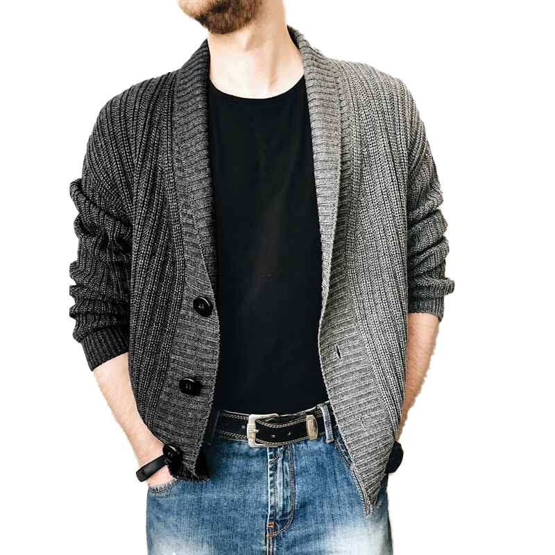 Dark-Gray-Mens-Shawl-Collar-Cardigan-Sweater-Multi-Color-Button-Down-Knitted-Sweaters-G024