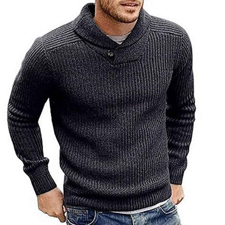Dark-Gray-Mens-Shawl-Collar-Pullover-Sweater-Slim-Fit-Casual-Button-Cable-Knit-Sweaters-G044