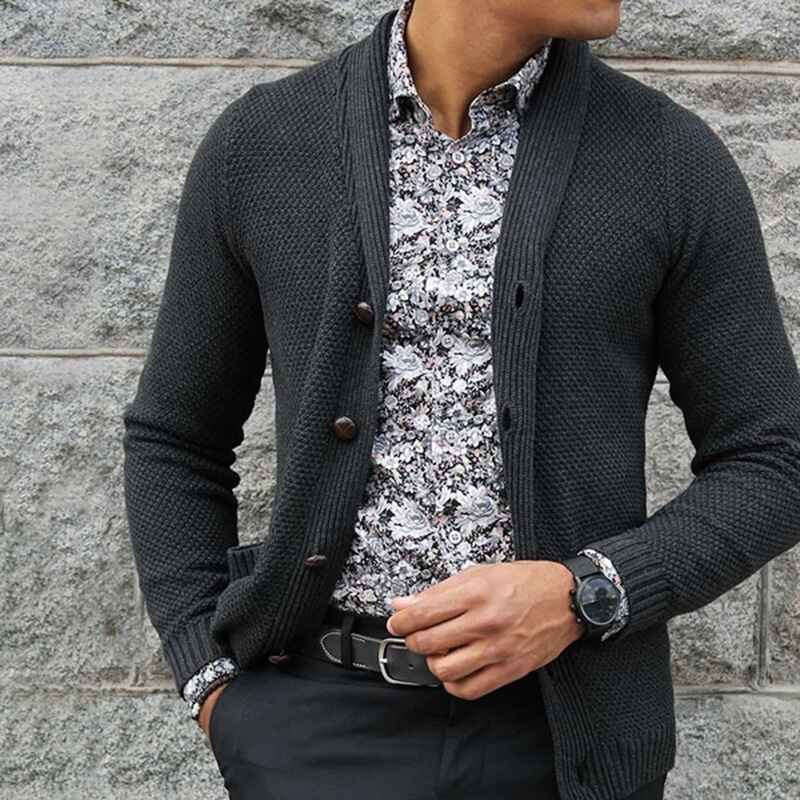Dark-Gray-Mens-Soft-Cotton-Shawl-Cardigan-Sweater-G035