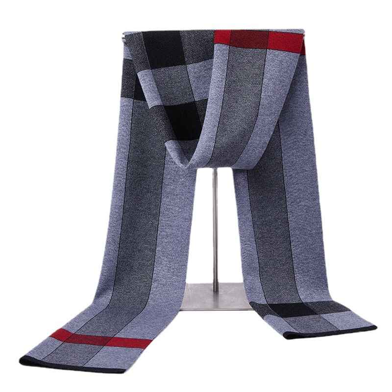 Dark-Gray-Plaid-Striped-Wool-Scarf-for-Men-Winter-Soft-Thick-Cashmere-Knit-Scarves-D012-Front