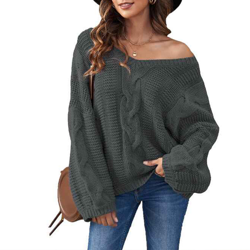 Dark-Gray-Womens-Casual-Oversized-Long-Sleeve-Sweaters-V-Neck-Cable-Knit-Sweater-Pullovers-Tops-K139
