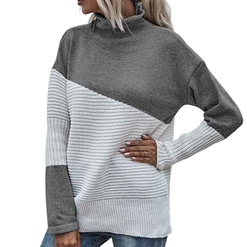 Dark-Gray-Womens-Color-Block-Turtleneck-Sweaters-for-Women-Long-Sleeve-Cable-Knit-Pullover-Jumper-Tops-K339