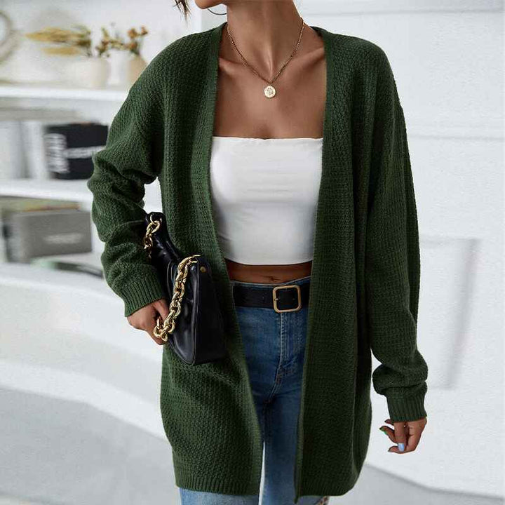 Dark-Green-Womens-Casual-Long-Sleeve-Cable-Knit-Sweater-Cardigan-Loose-Open-Front-Outwear-K381-Front