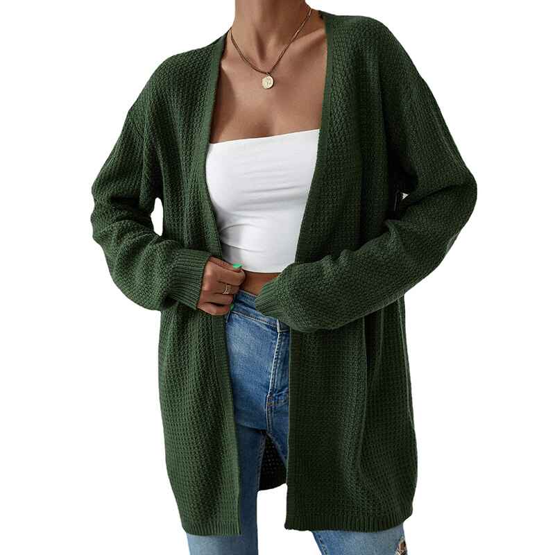 Dark-Green-Womens-Casual-Long-Sleeve-Cable-Knit-Sweater-Cardigan-Loose-Open-Front-Outwear-K381