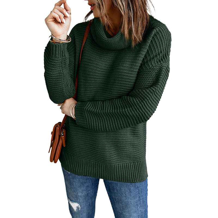 Dark-Green-Womens-Turtleneck-Long-Sleeve-Knitted-Pullover-Sweater-Chunky-Warm-Pullover-Sweater-K207