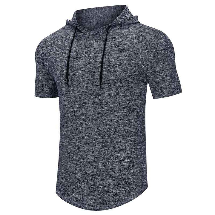     Dark-Grey-Mens-Knit-Short-Sleeve-Hoodie-Lightweight-Hooded-Pullover-T-Shirts-G082-Side
