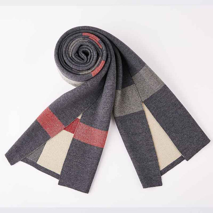 Dark-Grey-Wool-Scarf-Cashmere-Feel-Winter-Checked-Scarves-for-Women-and-men-Large-Soft-Thick-Shawls-D008-Front