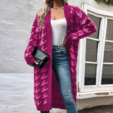 Fuchsia-Womens-Oversized-Houndstooth-Knitted-Cardigan-Sweater-Vintage-V-Neck-Long-Sleeve-Female-Outerwear-Chic-Tops-K397