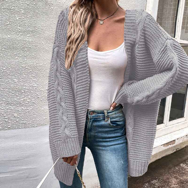     Gray-Astylish-Womens-Open-Front-Long-Sleeve-Chunky-Knit-Cardigan-Sweaters-Loose-Outwear-Coat-K393