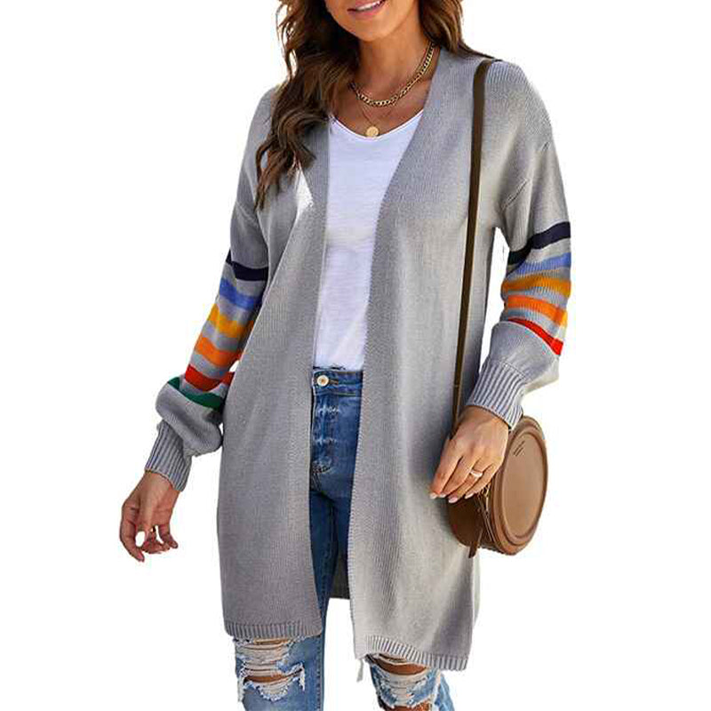     Gray-Color-Block-Striped-Open-Front-Long-Cardigans-for-Women-Comfy-Knit-Sweater-Coat-Outwear-K121