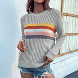 Gray-Fall-Winter-Womens-Striped-Color-Block-Short-Sweater-Long-Sleeve-Crew-Neck-Casual-Loose-Knit-Pullover-Tops-K221-Front