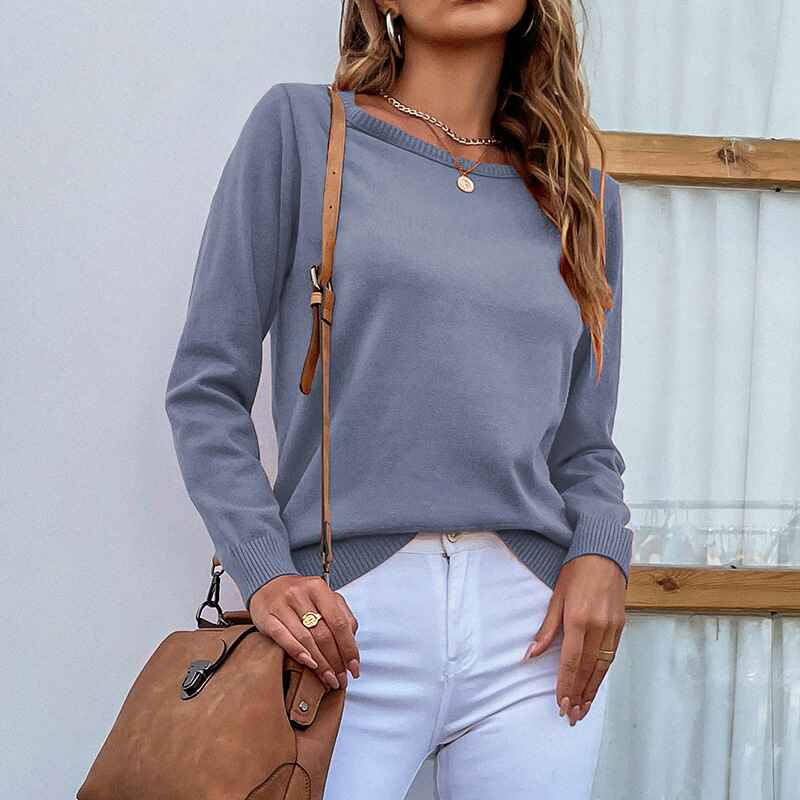     Gray-Fall-Womens-Solid-Color-Sporty-Sweatshirt-Casual-Loose-Crew-Neck-Long-Sleeves-Pullover-Ribbed-Cuffs-Hem-Tops-K478