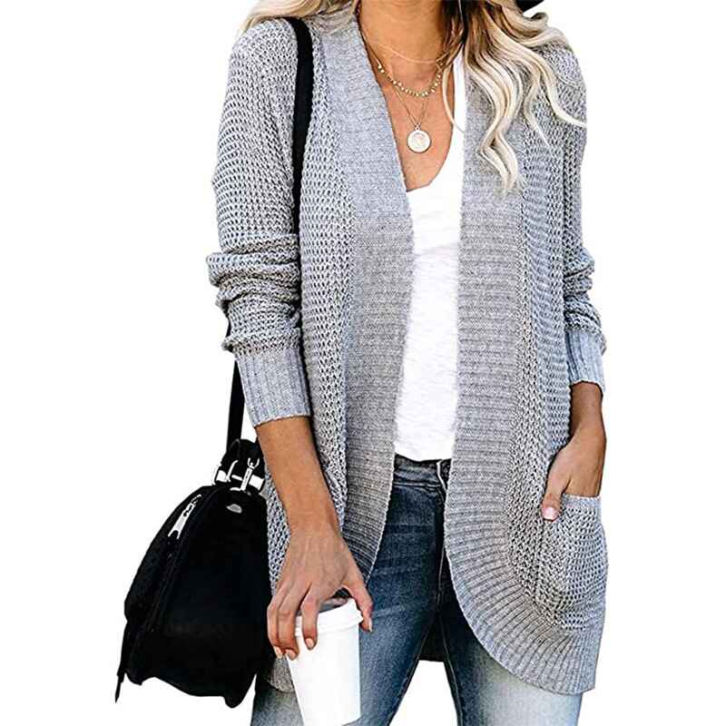Gray-FallWinterWomens-Open-Front-Long-Sleeve-Loose-Slouchy-Waffle-Chunky-Knit-Cardigan-Sweater-with-Pockets-K026