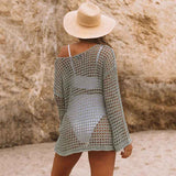    Gray-Green-Womens-Bathing-Suit-Cover-Ups-Long-Sleeve-Crochet-Swim-Beach-Cover-Up-Top-Back