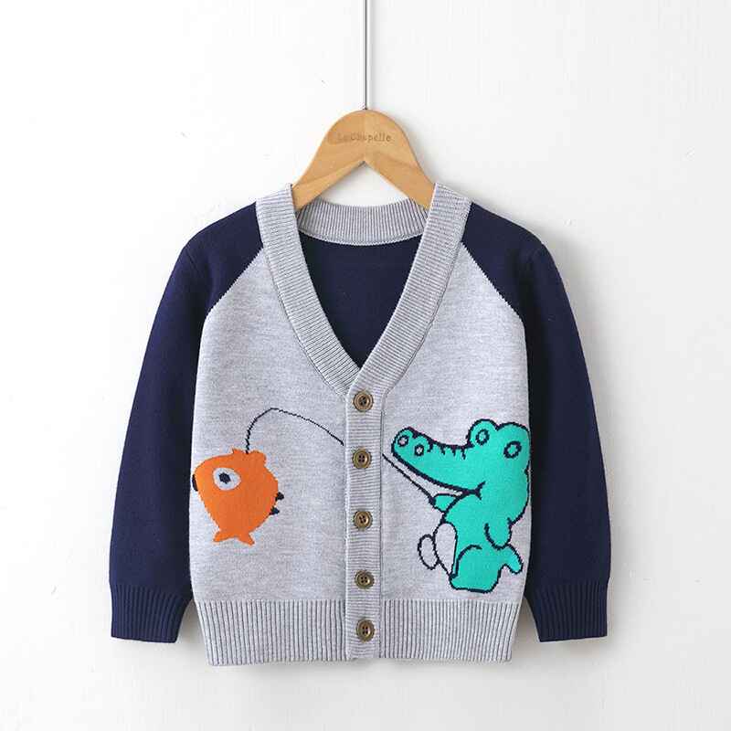    Gray-Little-Boys-Button-Up-Cardigan-Sweater-V-Neck-Soft-Knit-V007