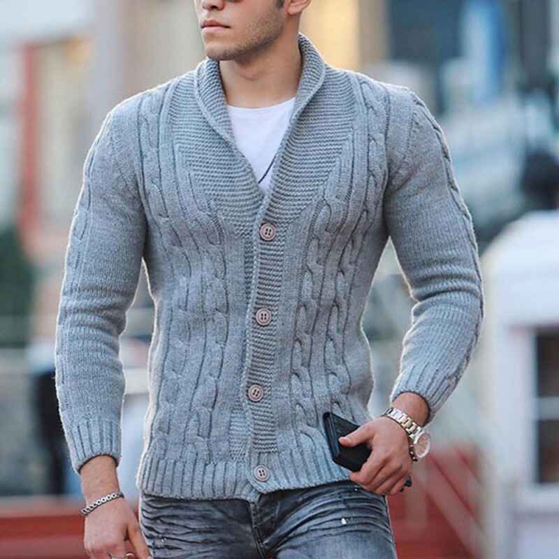 Gray-MenS-Long-Sleeve-Soft-Touch-Shawl-Collar-Cardigan-G065
