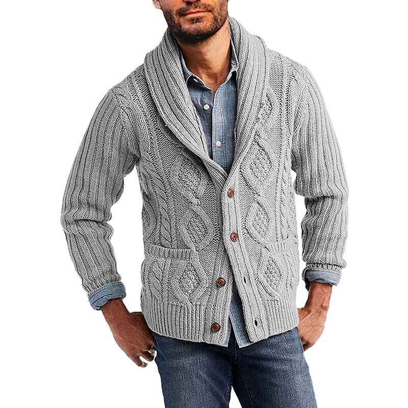 Gray-Mens-Cable-Knit-Cardigan-Sweater-Shawl-Collar-Loose-Fit-Long-Sleeve-Casual-Cardigans-G053