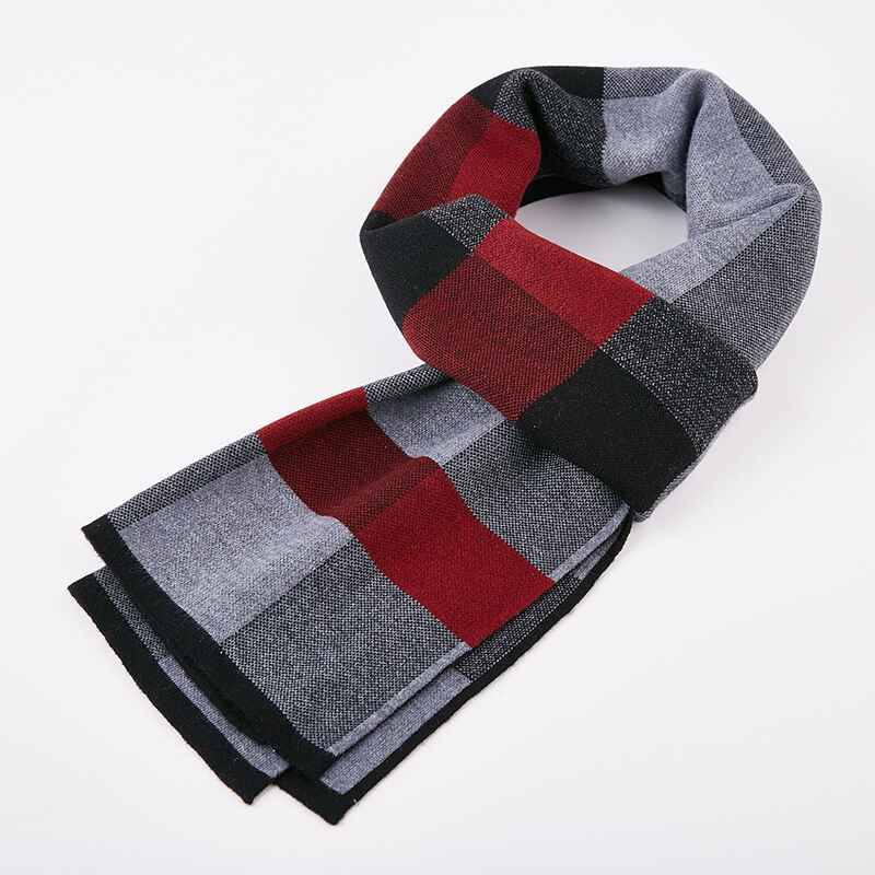     Gray-Mens-Cozy-Tartan-Check-Merino-Wool-Scarf-Long-Warm-Lightweight-Winter-Classic-Scarves-D003-Front