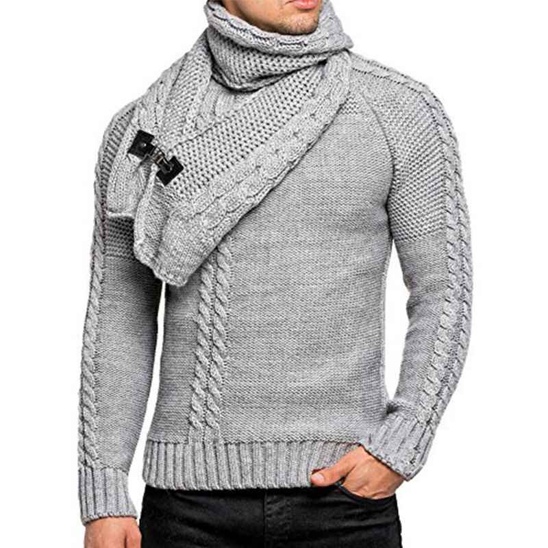 Gray-Mens-Knitted-Turtleneck-Sweater-Long-Sleeve-Slim-Fit-Designer-Shawl-Collar-Pullover-G016
