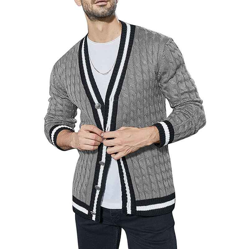 Gray-Mens-Shawl-Collar-Cardigan-Sweater-Multi-Color-Button-Down-Knitted-Sweaters-G056