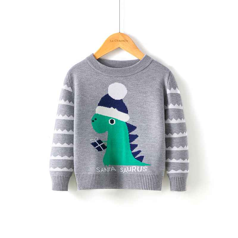 Gray-Toddler-Baby-Boys-Sweater-Cartoon-Dinosaur-Pullover-Kids-Knitted-Crewneck-Sweatshirt-V034