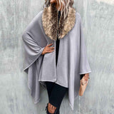    Gray-Women-Luxury-Faux-Fur-Coat-Jackets-Wrap-Cape-Shawl-for-Wedding-Party-K324-Front