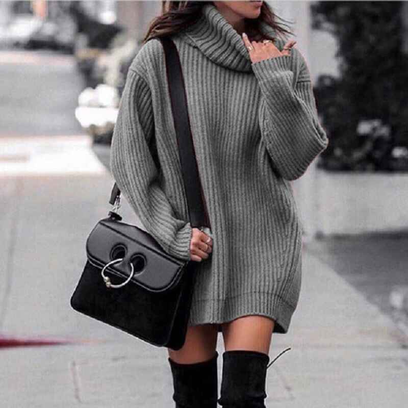    Gray-Women-Turtleneck-Long-Lantern-Sleeve-Casual-Loose-Oversized-Sweater-Dress-Soft-Winter-Pullover-Dresses-K014