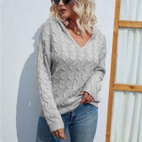    Gray-Women-V-Neck-Pullover-Long-Sleeve-Cable-Knit-Casual-Hoodies-Fall-Winter-Lightweight-Sweatshirts-Hooded-Sweater-K255