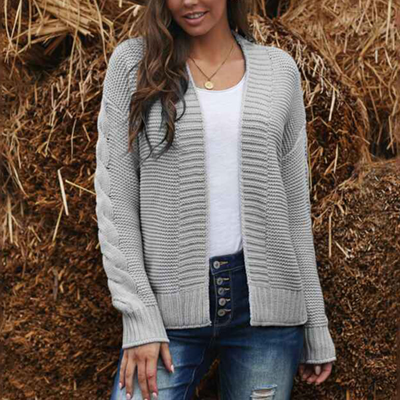 Gray-Womens-Cable-Knit-Cardigan-Sweaters-Casual-Loose-Open-Front-Knitted-Outerwear-K123-Front