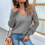     Gray-Womens-Casual-Chocker-Neck-Halter-Sweater-Solid-Long-Sleeve-Loose-Fit-Hollow-Out-V-Neck-Pullover-Knitted-Tops-K247