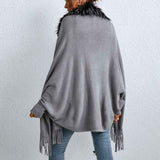 Gray-Womens-Color-Block-Shawl-Wrap-Plus-Size-Cardigan-Poncho-Cape-Open-Front-Long-Winter-Sweater-Coat-K327-Back