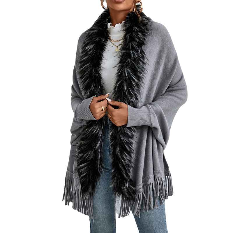 Gray-Womens-Color-Block-Shawl-Wrap-Plus-Size-Cardigan-Poncho-Cape-Open-Front-Long-Winter-Sweater-Coat-K327