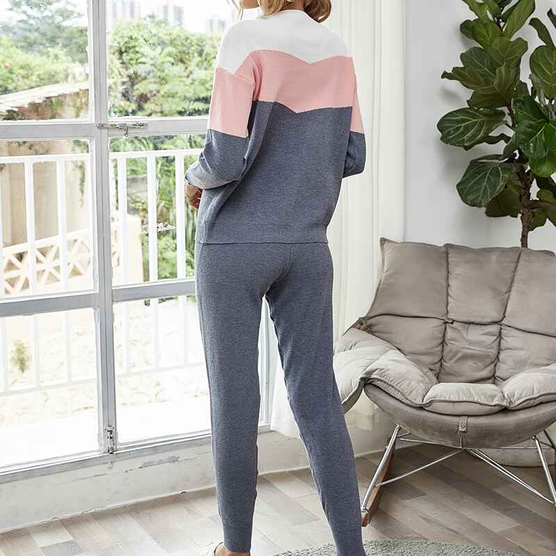 Gray-Womens-Fall-Fashion-Outfits-2-Piece-Sweatsuit-Solid-Color-Long-Sleeve-Pullover-Long-Pants-Tracksuit-K298-Back