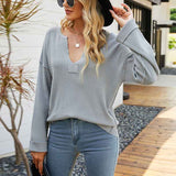 Gray-Womens-Fall-Fashion-V-Neck-Long-Sleeve-Pullover-Jumper-Knitted-Casual-Tops-Sweater-Winter-Clothes-K425-Front