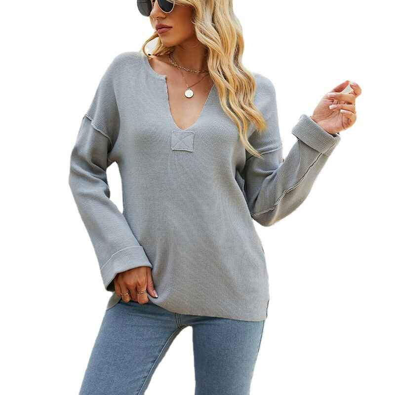 Gray-Womens-Fall-Fashion-V-Neck-Long-Sleeve-Pullover-Jumper-Knitted-Casual-Tops-Sweater-Winter-Clothes-K425