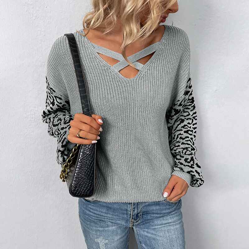   Gray-Womens-Fall-Pullover-Sweater-Tops-Leopard-Print-Knitted-Sweaters-Jumper-Tops-Long-Sleeve-Cable-Knit-Sweaters-Sweatshirt-K413