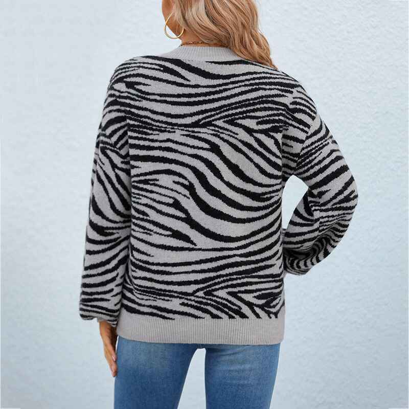 Gray-Womens-Fall-Winter-Casual-Long-Sleeve-Crew-Neck-Zebra-Striped-Print-Color-Block-Knit-Sweater-Pullover-Tops-K251-Back