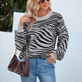Gray-Womens-Fall-Winter-Casual-Long-Sleeve-Crew-Neck-Zebra-Striped-Print-Color-Block-Knit-Sweater-Pullover-Tops-K251-Front