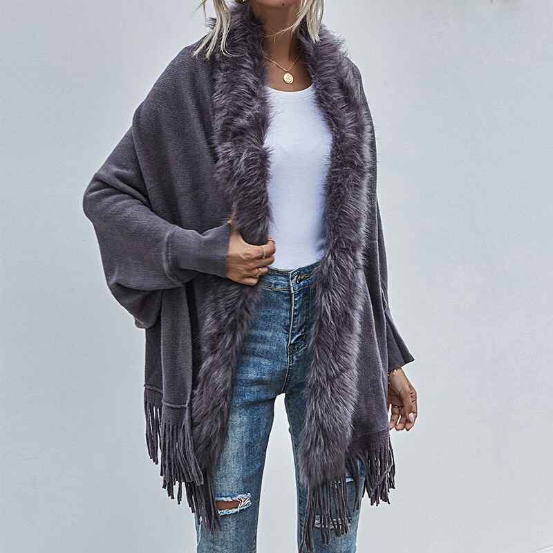 Gray-Womens-Kimono-Batwing-Cable-Knitted-Slouchy-Oversized-Wrap-Cardigan-Sweater-K287