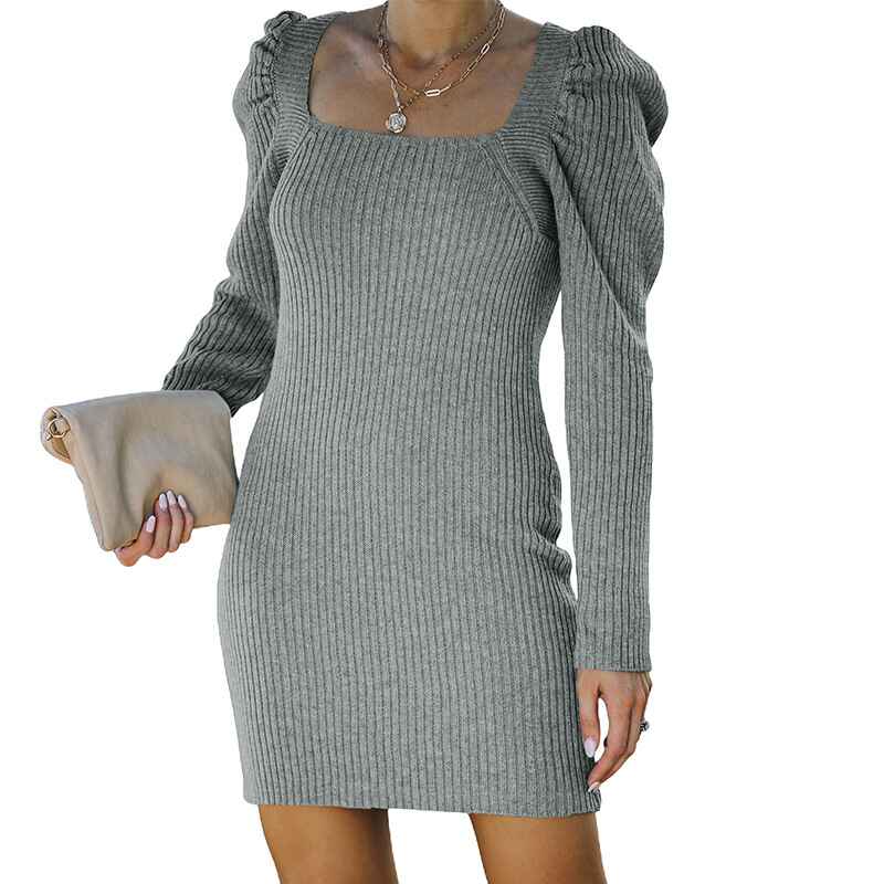 Gray-Womens-Knit-Bodycon-Mini-Sweater-Dress-Long-Sleeve-One-Shoulder-Date-Night-Dress-Sexy-Party-Dresses-K212-front