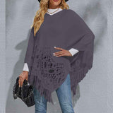    Gray-Womens-Knitted-Tassel-Shawl-Asymmetric-Hem-Poncho-Fringed-Pullover-Sweater-Solid-Color-Cowl-Neck-Top-Coat-Wrap-Cape-K306