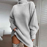     Gray-Womens-Long-Sleeve-Bodycon-Sweater-Dress-Cable-Knit-Turtleneck-Sweater-Dresses-K068