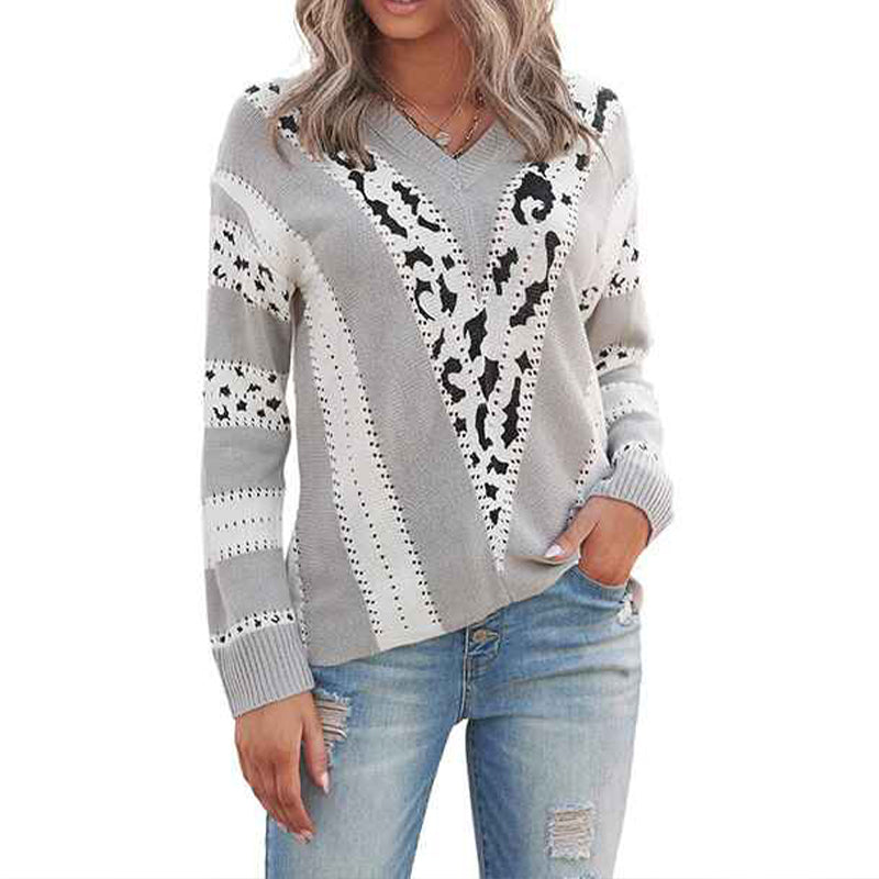    Gray-Womens-Long-Sleeve-Color-Block-Sweater-Casual-Crewneck-Pullover-Fall-Winter-Knit-Jumper-Tops-K167