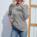 Gray-Womens-Long-Sleeve-Halter-Neck-Cutout-Off-Shoulder-Ribbed-Knit-Loose-Casual-Pullover-Sweater-Top-K227