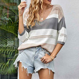 Gray-Womens-Long-Sleeve-Loose-Casual-Knit-Top-Casual-3-4-Sleeves-Color-Block-Sweaters-K201-tops-Front-2