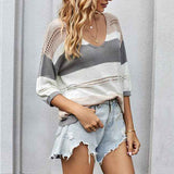Gray-Womens-Long-Sleeve-Loose-Casual-Knit-Top-Casual-3-4-Sleeves-Color-Block-Sweaters-K201-tops-Front