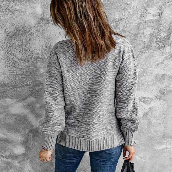 Gray-Womens-Long-Sleeve-V-Neck-Loose-Lightweight-Knitted-Pullover-Sweater-Jumper-Top-K175-Back