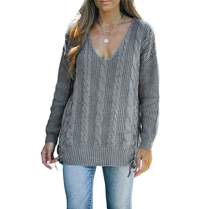 Gray-Womens-Off-Shoulder-Long-Sleeve-V-Neck-Ribbed-Cable-Pullover-Sweaters-Loose-Fitting-Jumper-Tops-K181